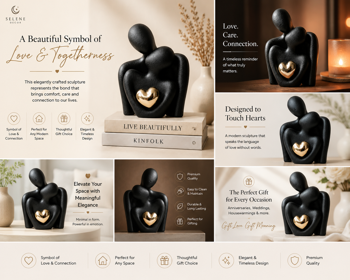 Golden Heart Couple Statue | Perfect for Anniversary, Birthday, etc.