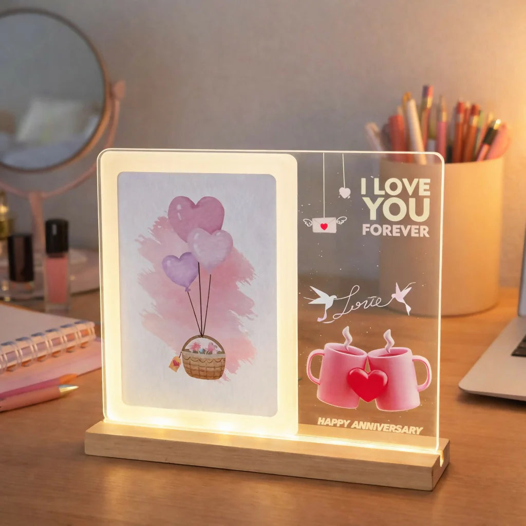 LED Acrylic Message Lamp With Wooden Base | Best for Birthday and Anniversary