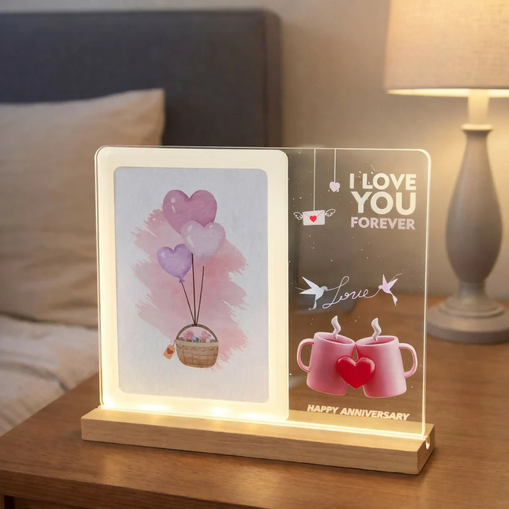 LED Acrylic Message Lamp With Wooden Base | Best for Birthday and Anniversary